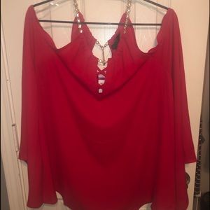 Red cold shoulder Top